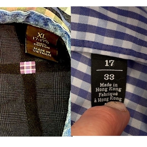 Mens Dress Shirt Bundle Size 17 Long Sleeve Plaid & Gingham Check Blue & Purple - Picture 3 of 14